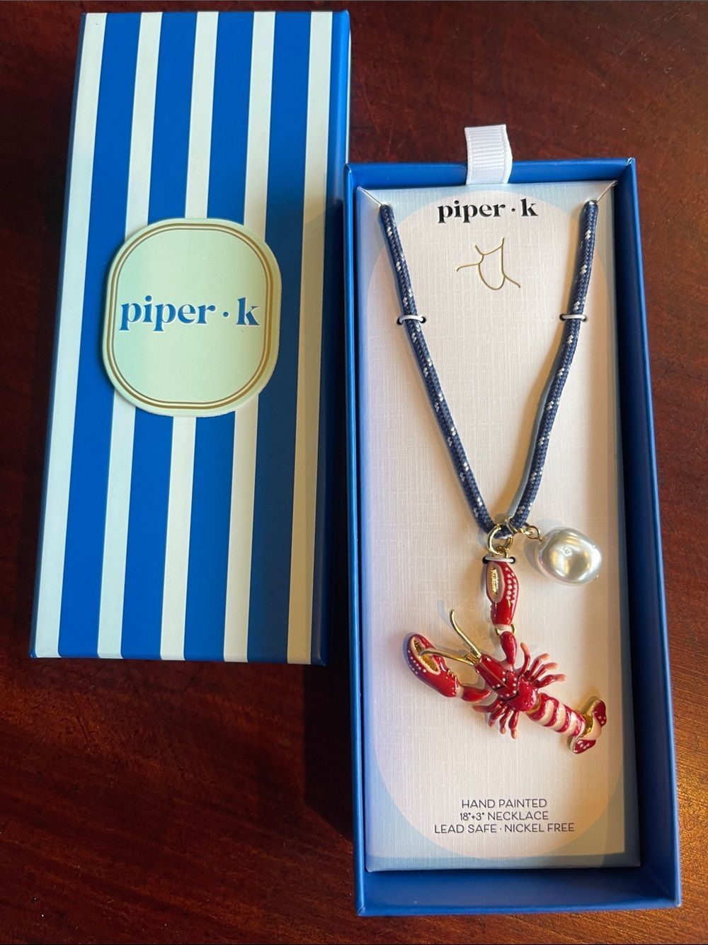 piper·k Red Lobster Pendant Necklace with Pearl Charm